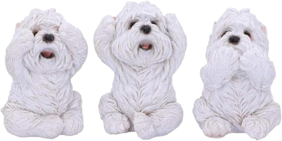 Three Wise Westie Dog Figurines Resin 8cm Cute White Ornament Home Gift Set
