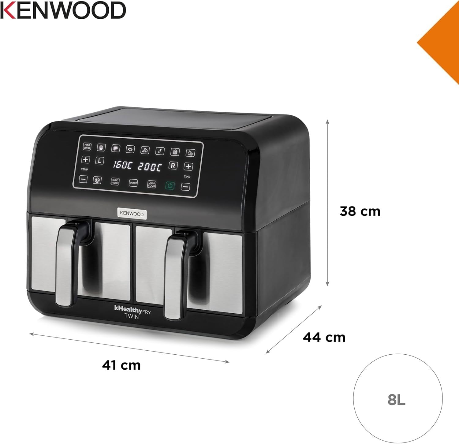 8L Dual Air Fryer with Sync Finish 1700W Max Crisp Twin Basket Cooker 8 Presets