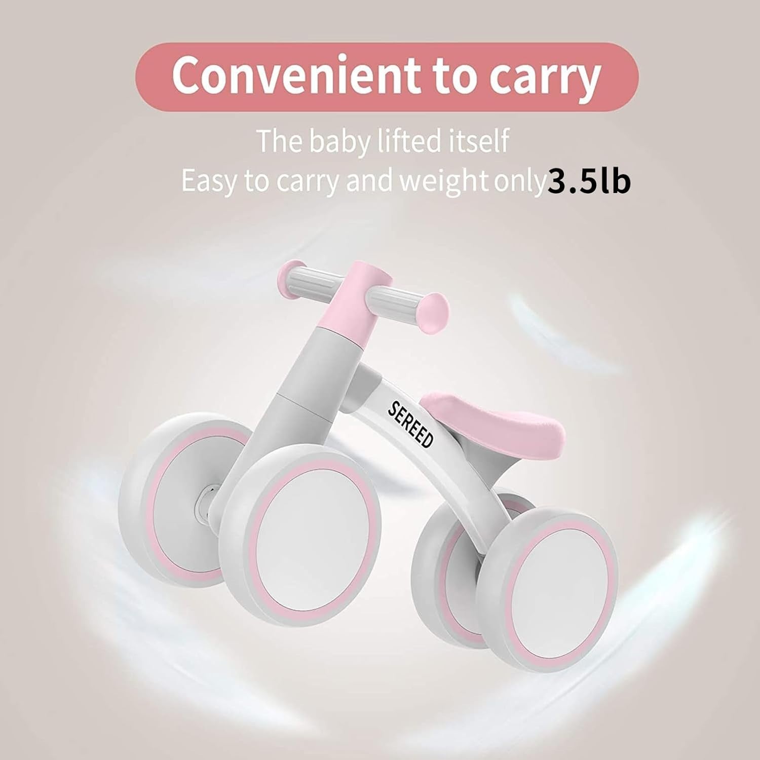 Baby Balance Bike 4 Wheel Toddler First Bike Pink 12-24 Months Gift
