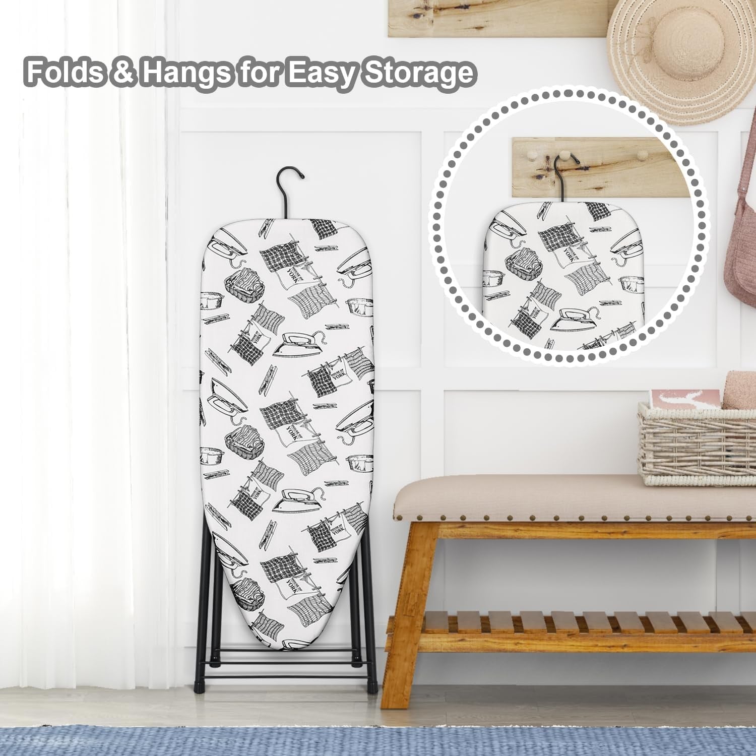 Compact Ironing Board Foldable Heat Resistant Cover Easy Storage