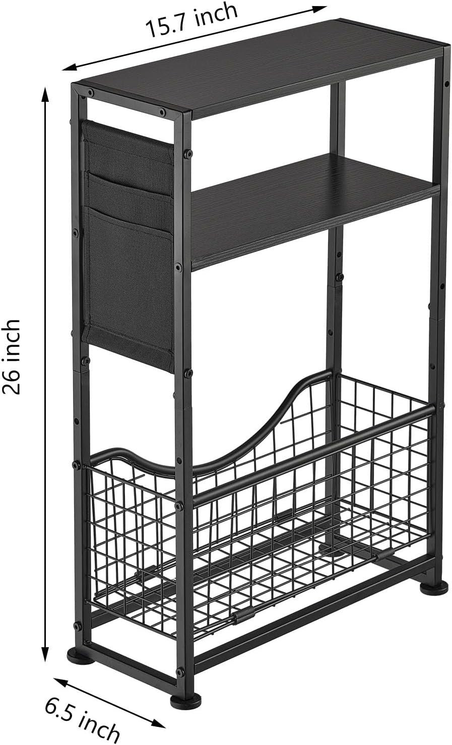 Black 3-Tier Narrow Side Table 30x30x50 cm | Slim End Table w/ Storage