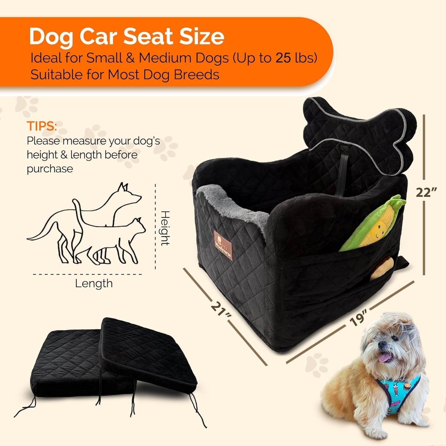Luxury Dog Car Booster Seat Elevated Travel Bed Safety Tether Storage