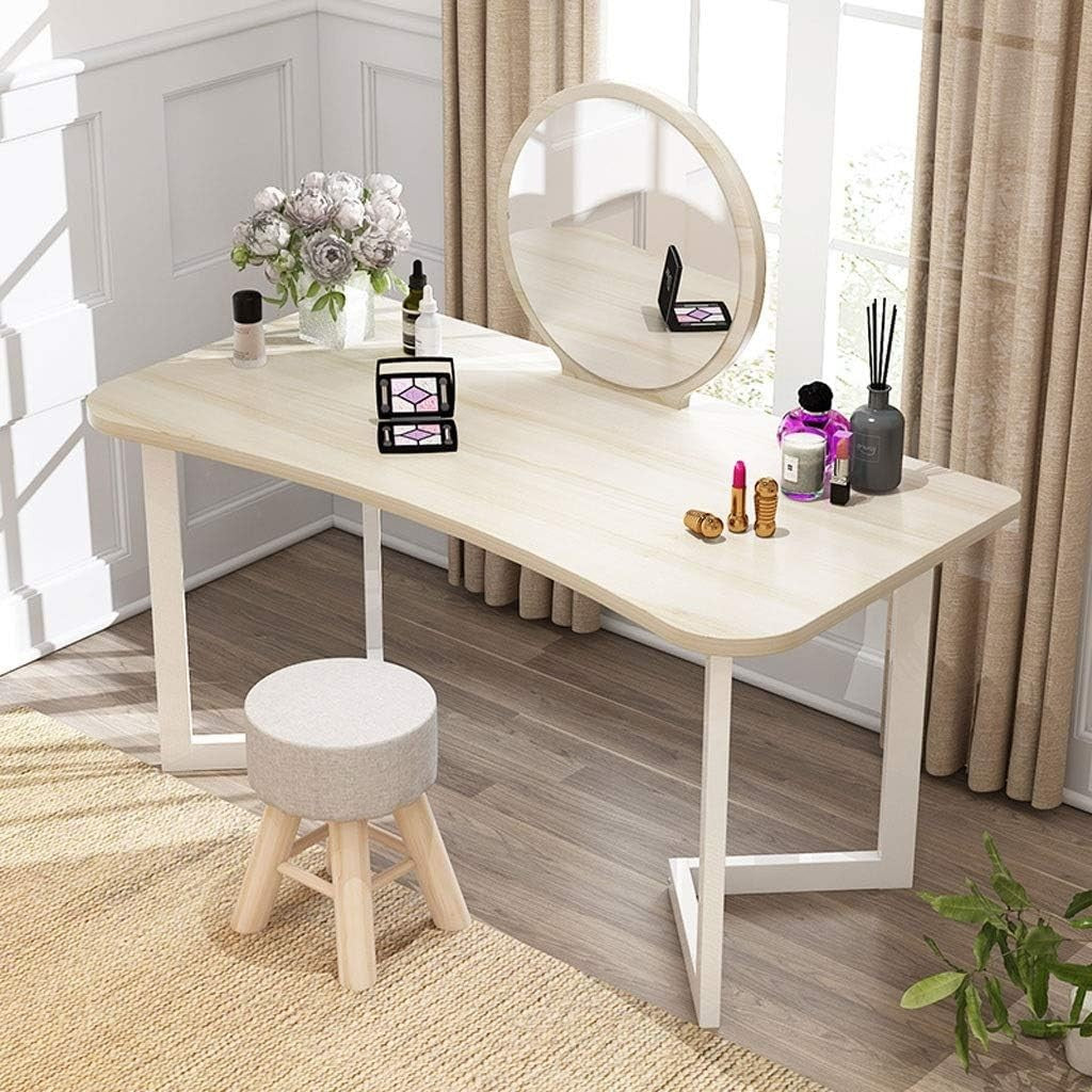 Dressing Table & Stool Set Beige Makeup Vanity Desk Mirror Storage Bedroom