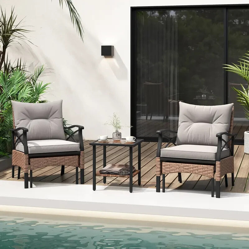 5PC Rattan Patio Furniture Set Chairs Ottomans Table Cushions Garden
