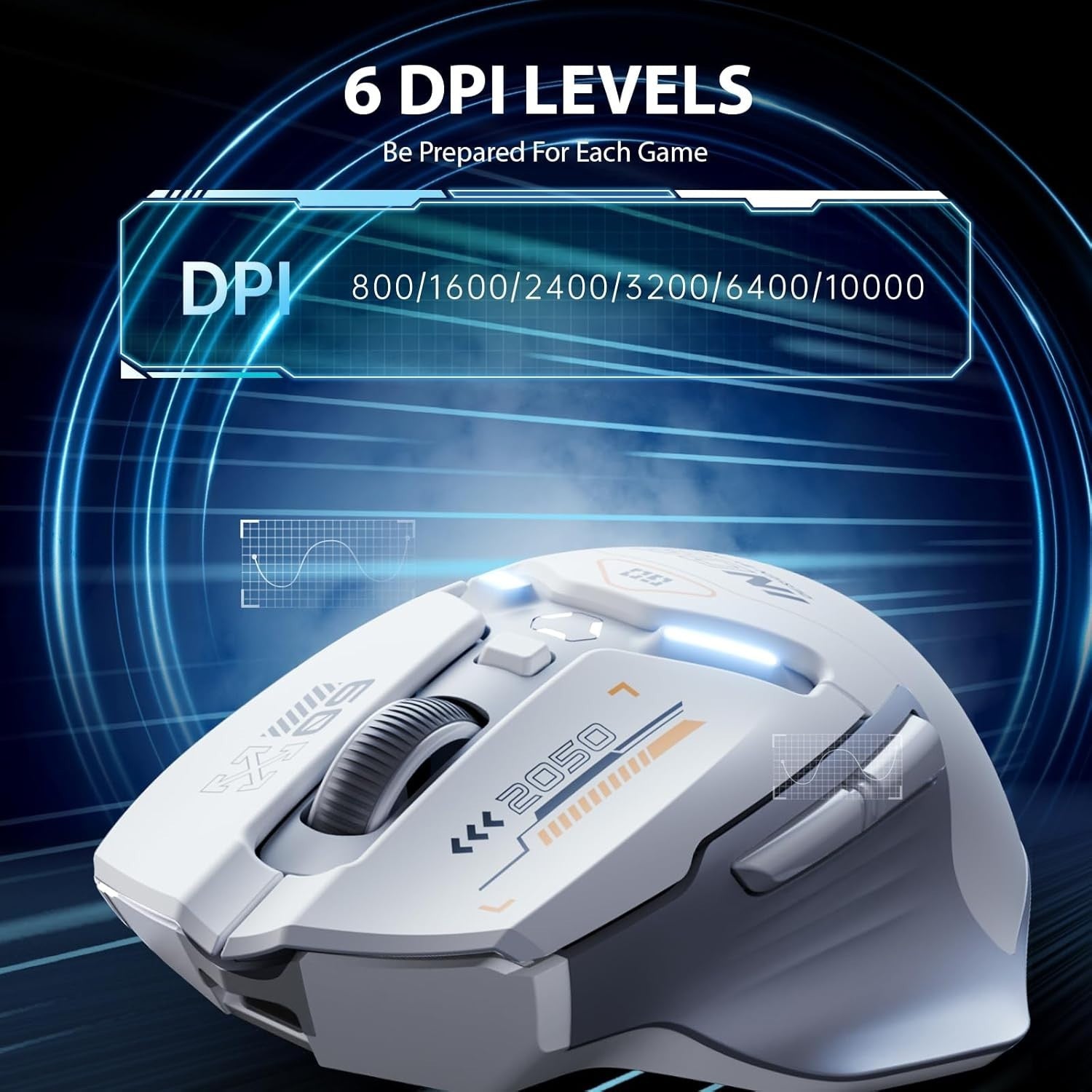 Tri-Mode Wireless Gaming Mouse 10000 DPI RGB Rechargeable