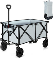 Grey Folding Camping Wagon Heavy Duty Collapsible Beach Garden Cart w/ Handle