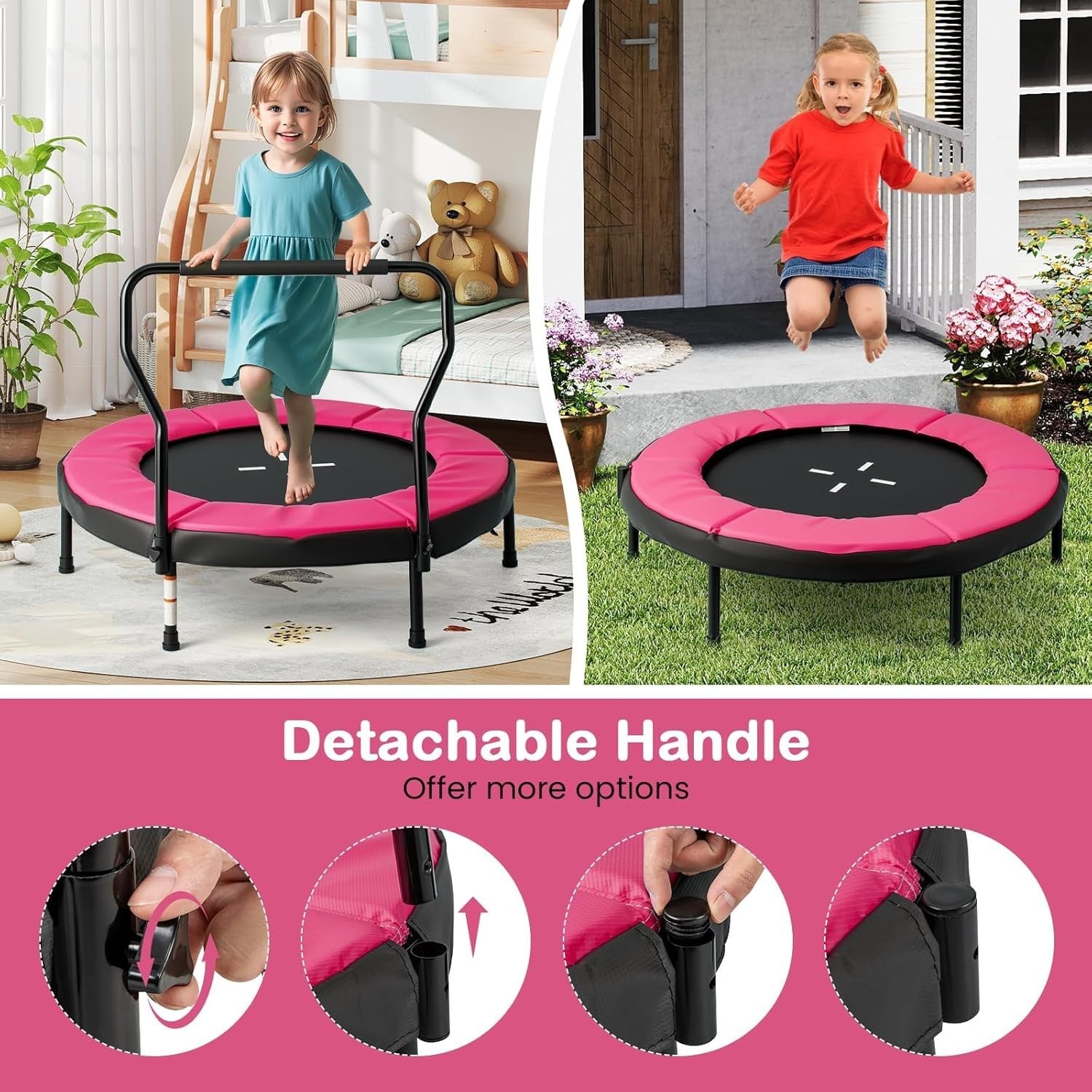 40 Inch Kids Trampoline with Foam Handle No-Gap Safety Pad Indoor Outdoor