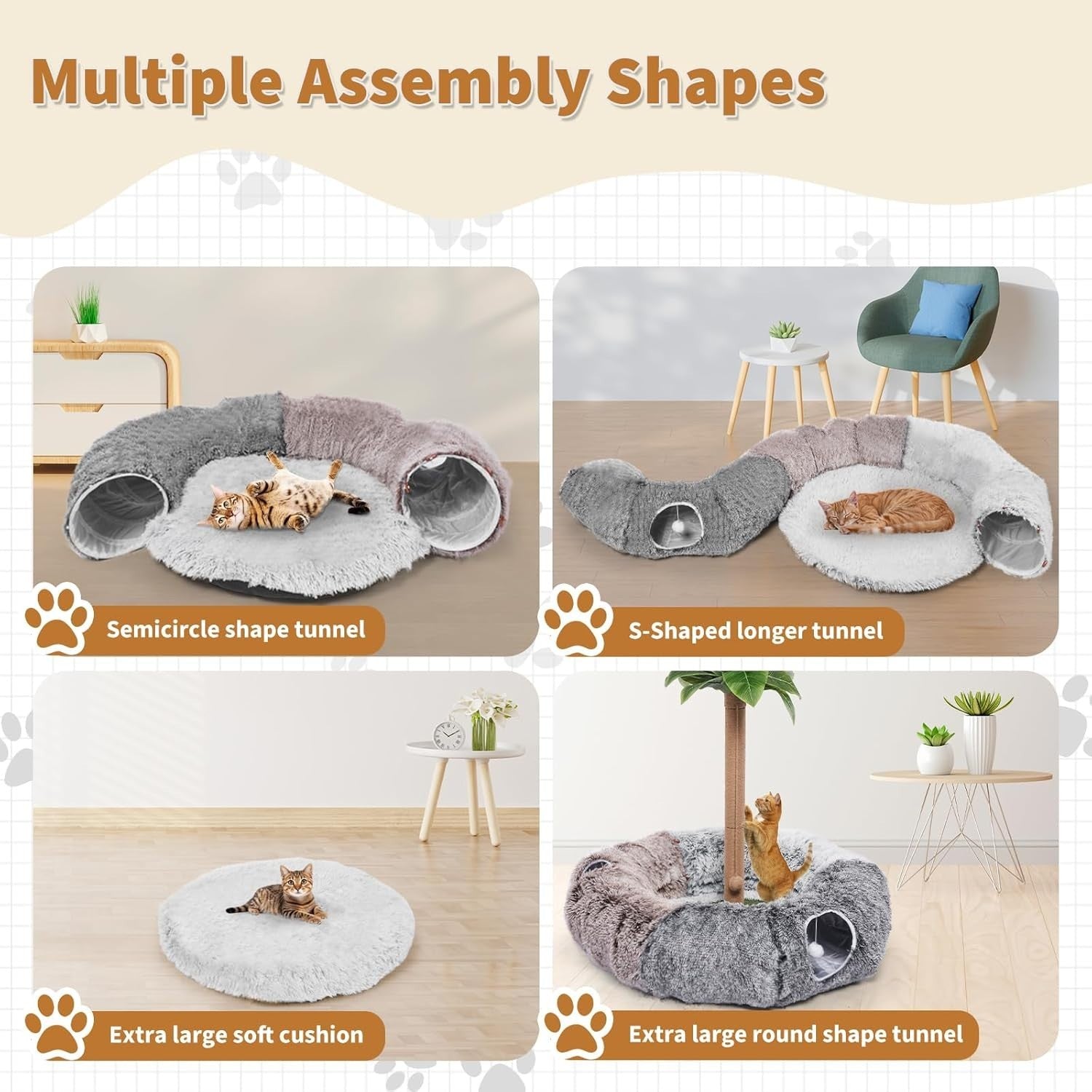 Extra Large Cat Tunnel Bed Donut Foldable Play Tunnel w Toy Set