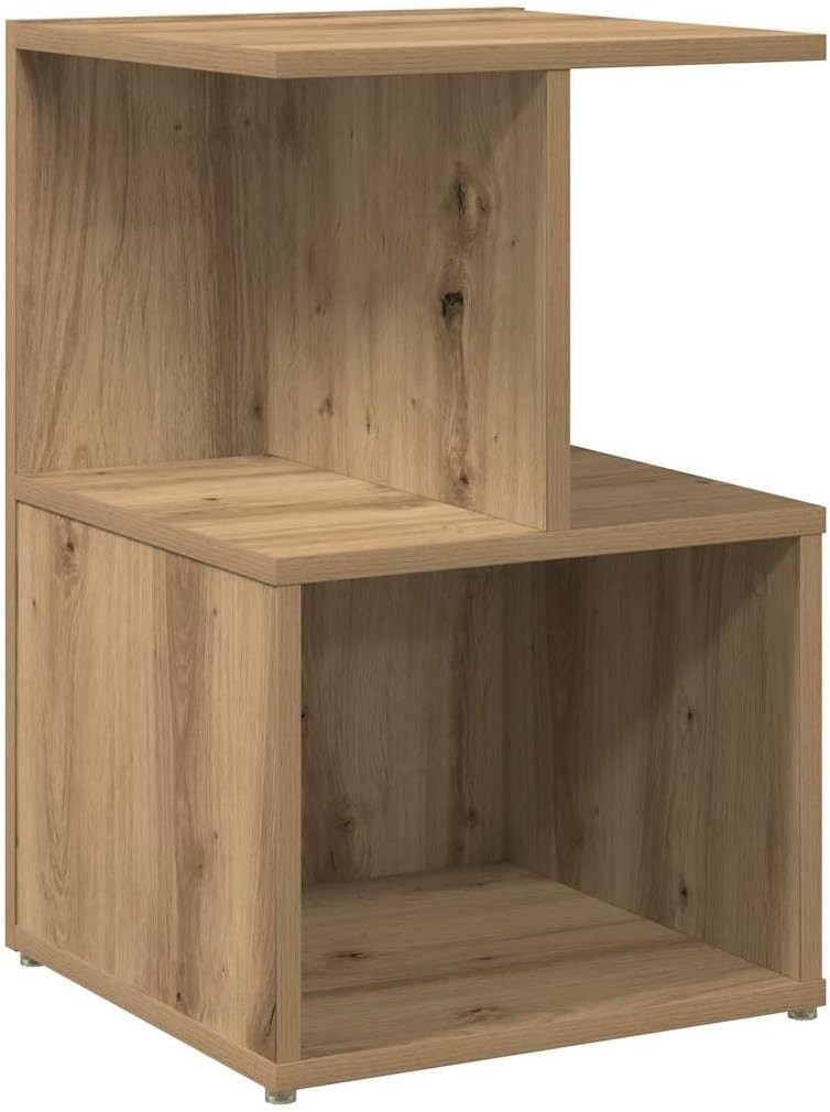 Pair of Oak Bedside Tables | Modern 2 Tier Nightstands with Open Storage