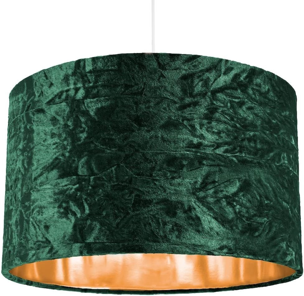 Forest Green Crushed Velvet Drum Lampshade 35cm Copper Inner
