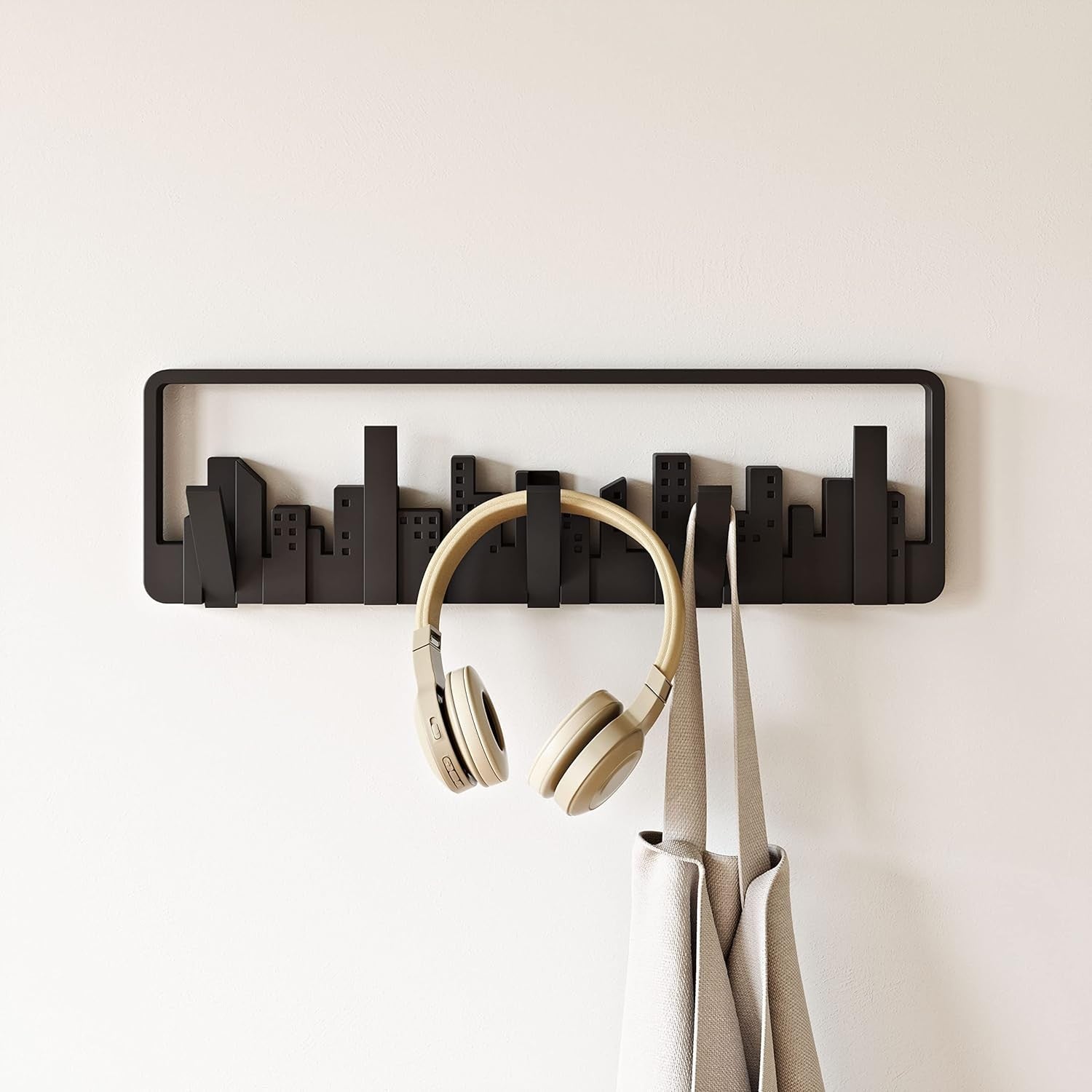Modern Wall Mounted Coat Rack Black 5 Retractable Hooks