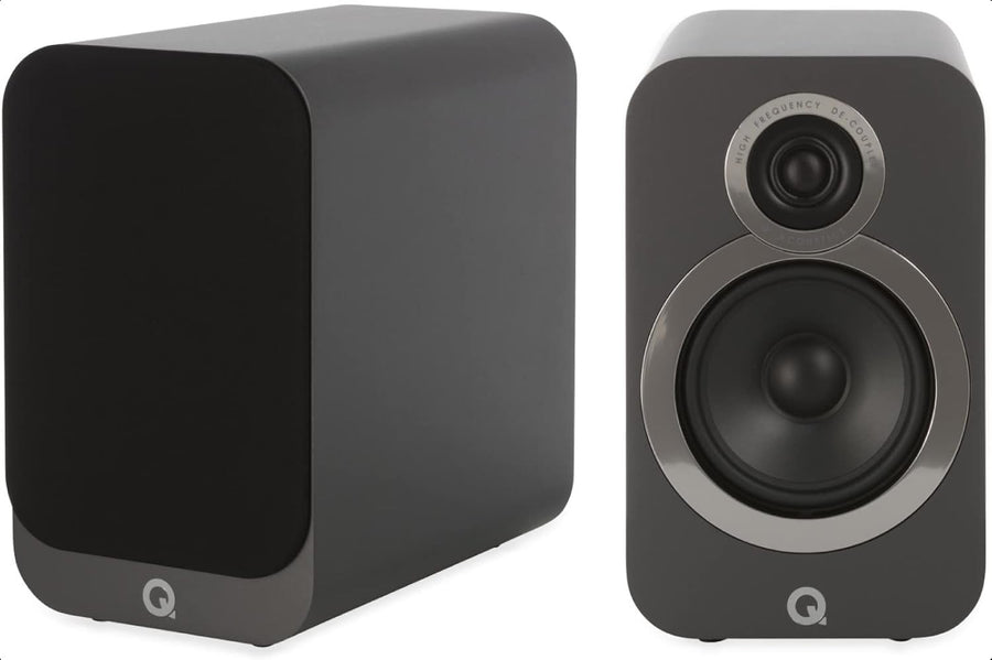 HiFi Bookshelf Speakers Pair | 125W Stereo 2-Way | Deep Bass Graphite Grey