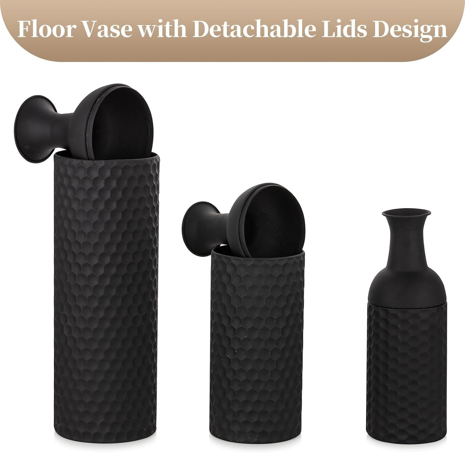 Large Black Floor Vase Set Tall Metal Standing Vases Modern Home Decor
