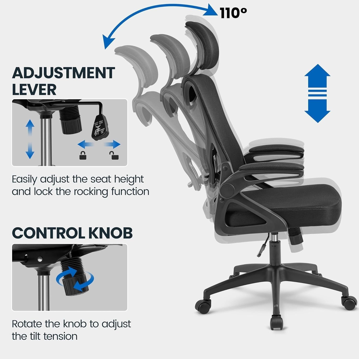Ergonomic Mesh Office Desk Chair High Back Headrest Lumbar Support Black Rolling