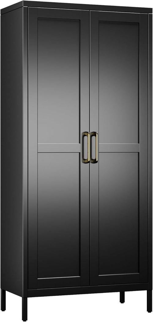 Black Metal Office Storage Cabinet 2 Doors Adjustable Shelves 155H