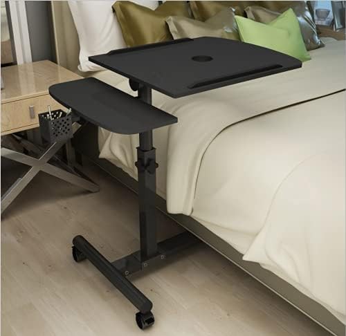 Overbed Laptop Table Adjustable Tilt Rolling Desk with Wheels Bed Sofa