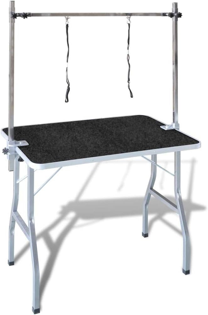Dog Grooming Table Adjustable Height Non Slip Top 2 Loops Foldable Home Use