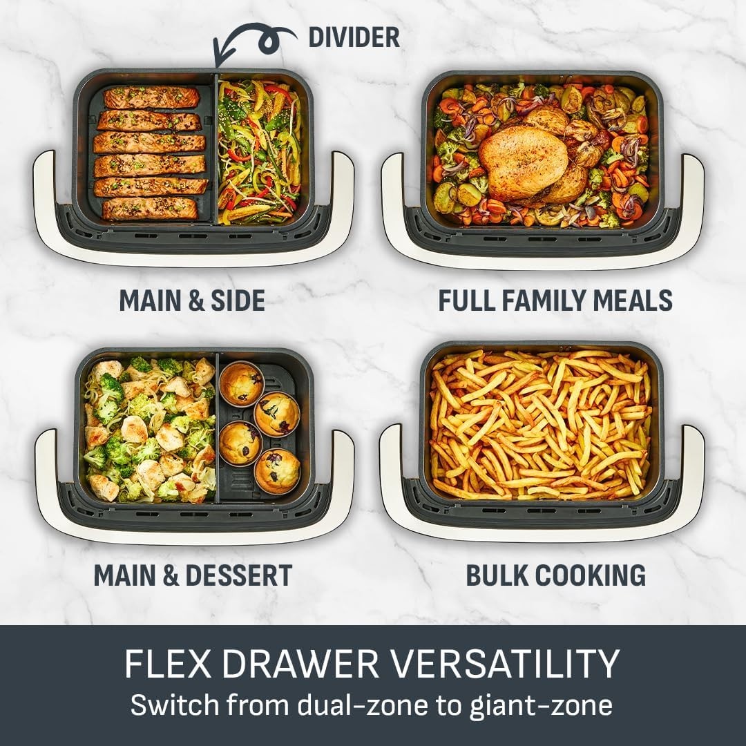 9L Dual Zone Air Fryer FlexCook Divider Extra Large Oven 7 Presets Energy Saving
