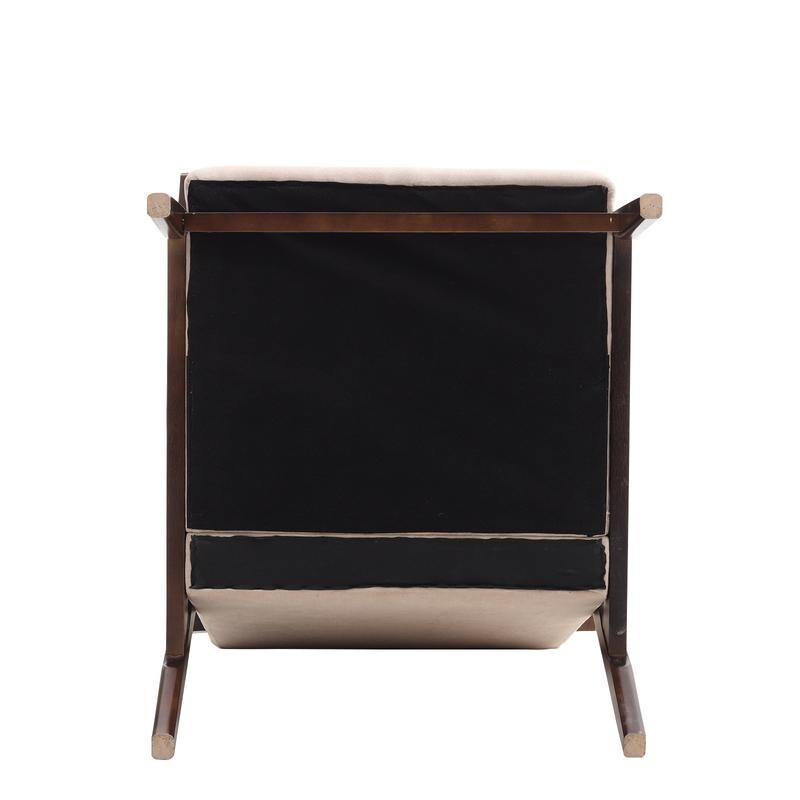 Mid-Century Beige Fabric Armchair Wooden Frame Accent Lounge Chair