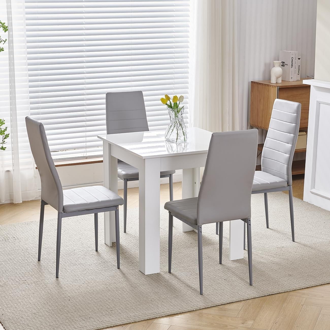 Space-Saving 3-Piece Modern Dining Set | White Table + Grey PU Chairs | Compact