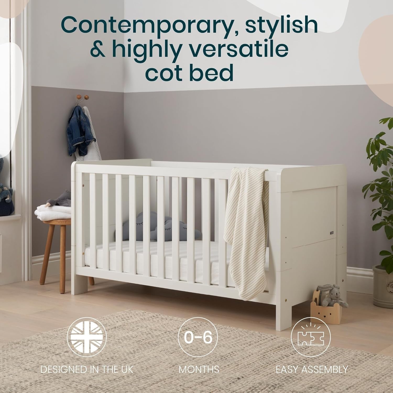 3in1 Baby Cot Bed Crib Toddler Day Bed Adjustable Wooden Convertible White