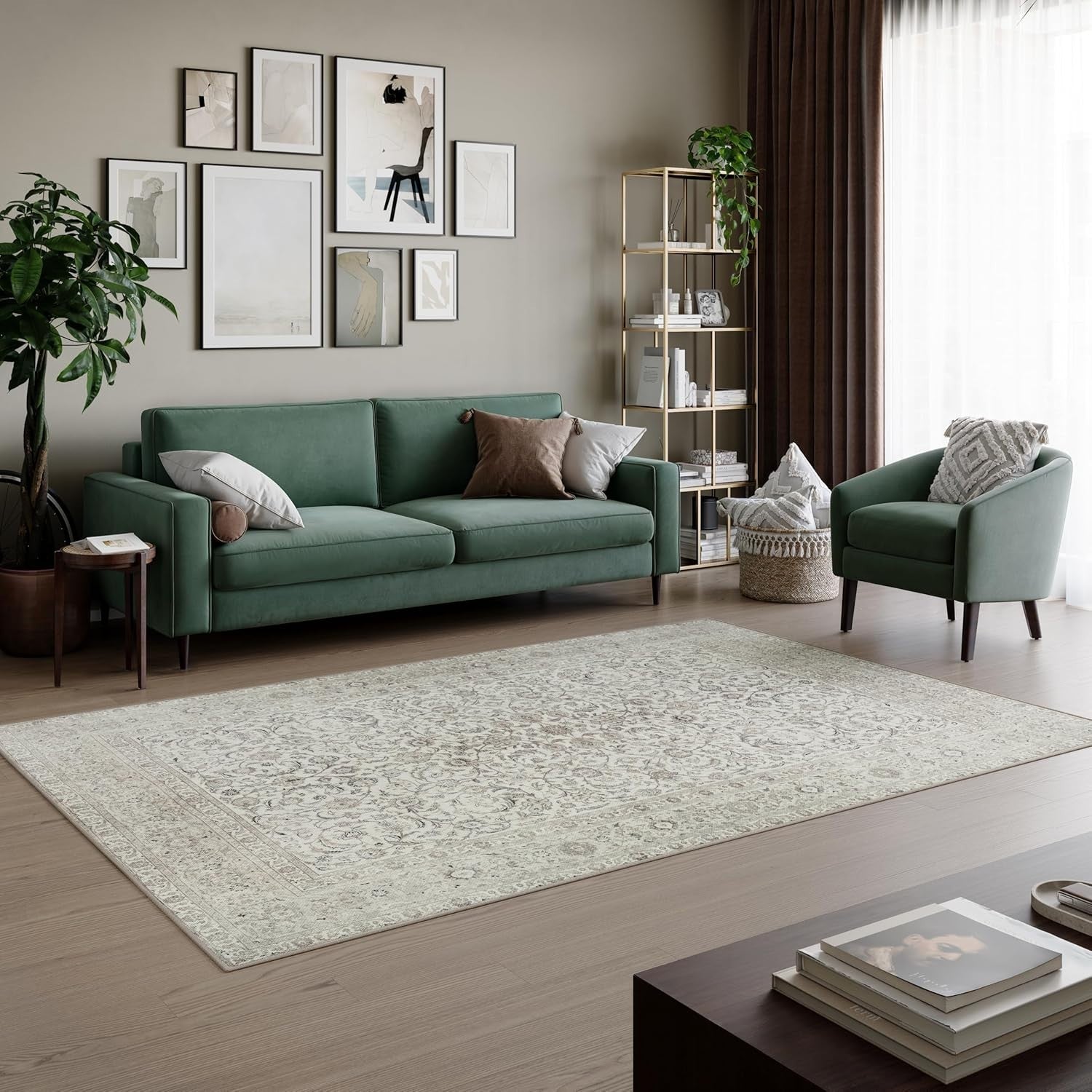 Washable Rug 200x290cm Non-Slip Soft Vintage Cream Area Carpet Living Room Bed