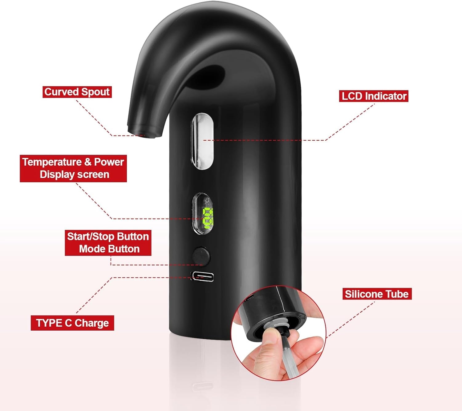 Electric Wine Aerator Dispenser Pump Auto Pourer USB-C Rechargeable 750ml