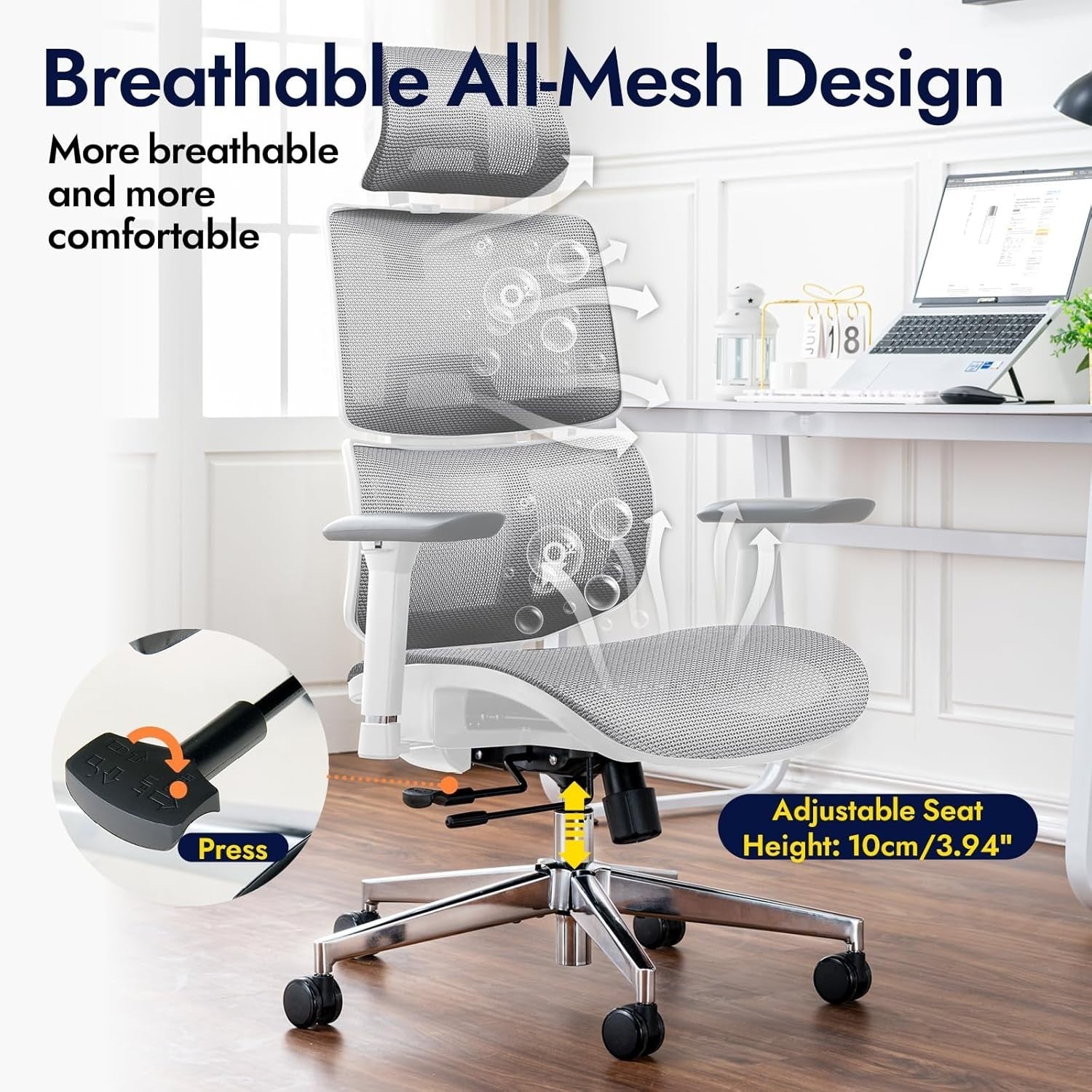 Oversized Ergonomic Office Chair Mesh Back Support Reclining Big Tall Desk Seat