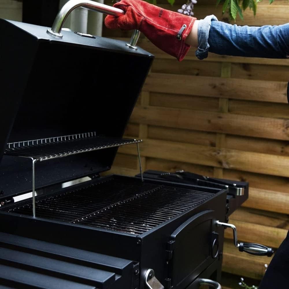 XL Smoker BBQ Grill Outdoor | Adjustable Charcoal Pan | 2 Folding Tables