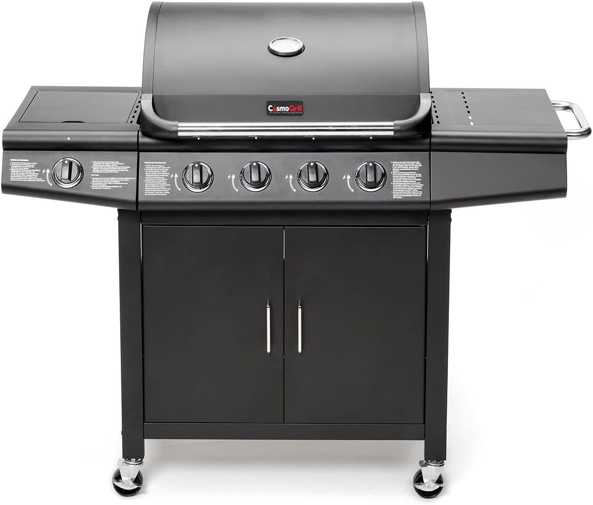 5 Burner Gas BBQ Grill with Side Burner & Warming Rack | Outdoor Garden Cooking