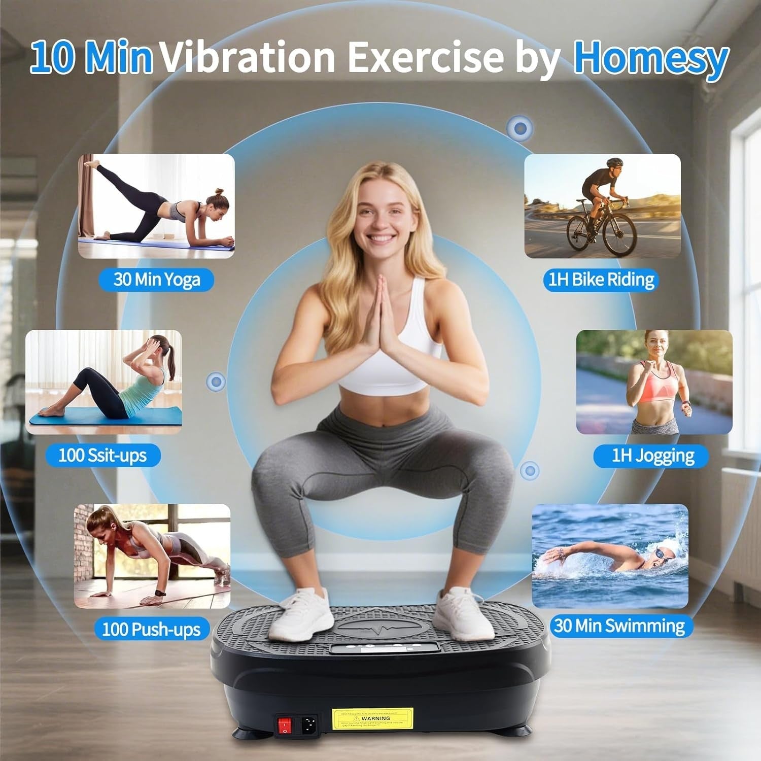 Black Vibration Plate Exercise Machine Whole Body Workout Fat Burn Home