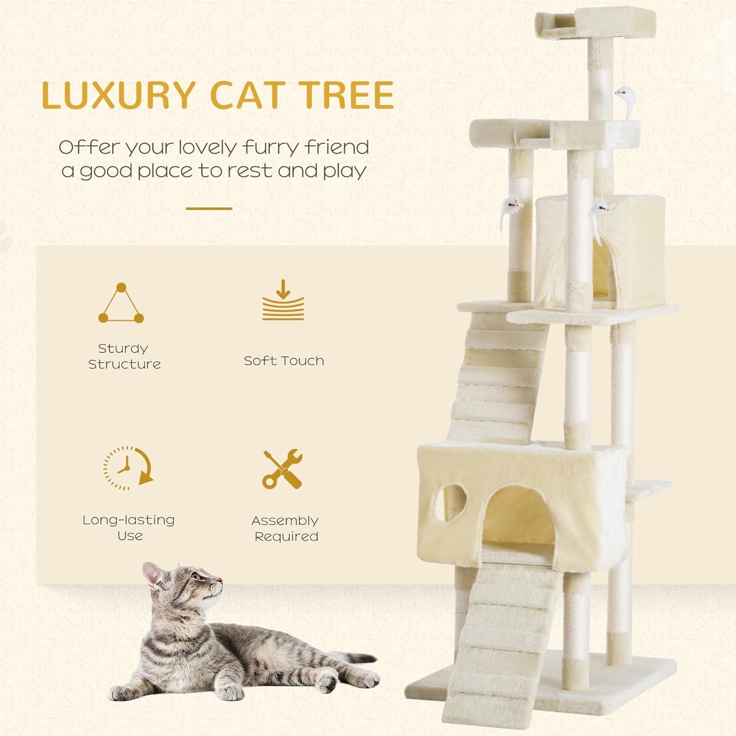 Large Cat Tree Tower 181cm Multi Level Scratching Post Condo Play Centre