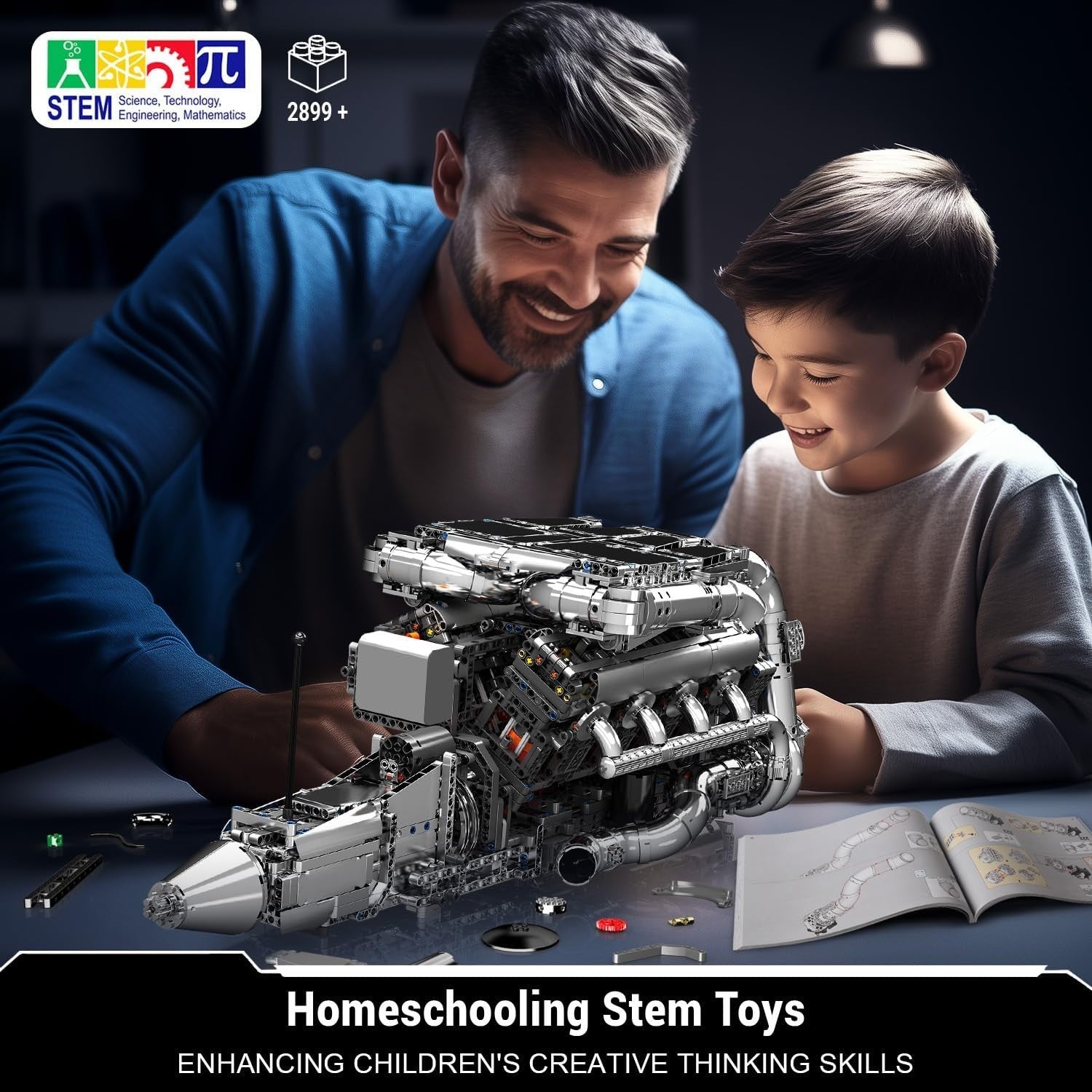 V8 Twin Turbo Engine Block Kit 2899pcs Motorized STEM Toy for Adults Kids
