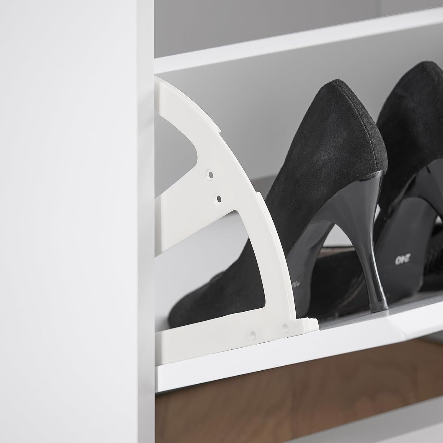 White Shoe Storage Bench with Cushion – 2 Flip Drawers, Space Saver Seat