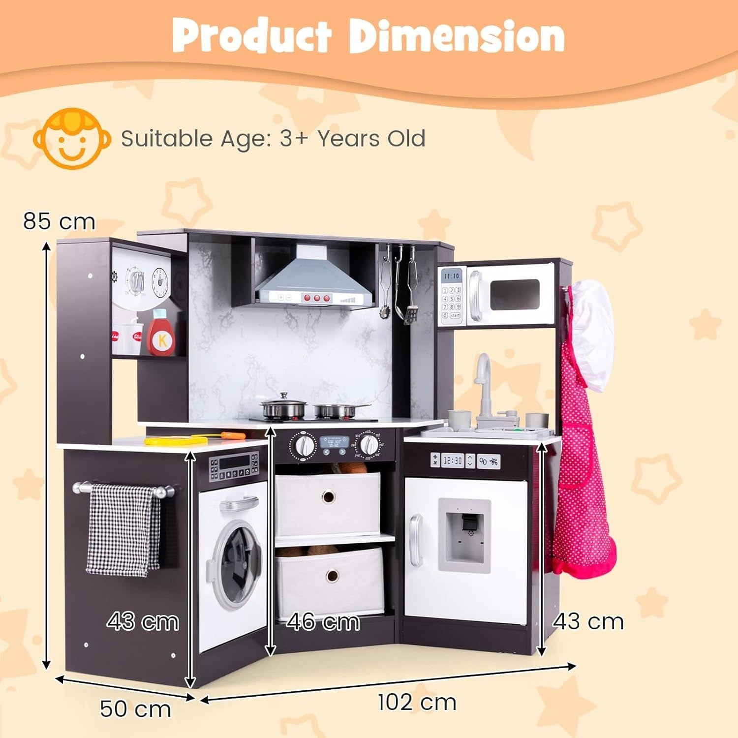Kids Corner Play Kitchen w/ Lights Sounds Running Water Coffee Set