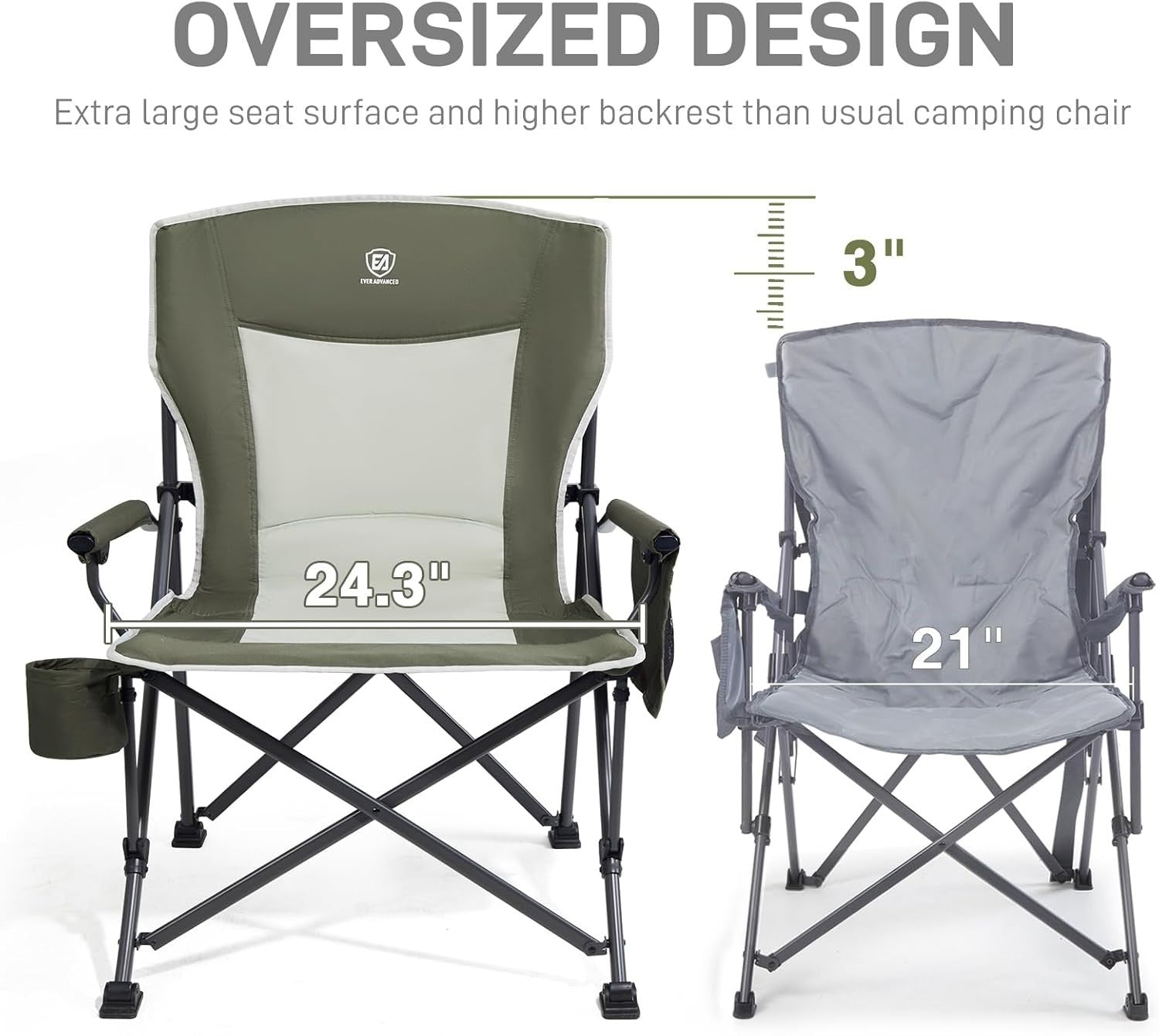 Heavy Duty Folding Camping Chair 230kg Capacity Outdoor Portable Seat Green