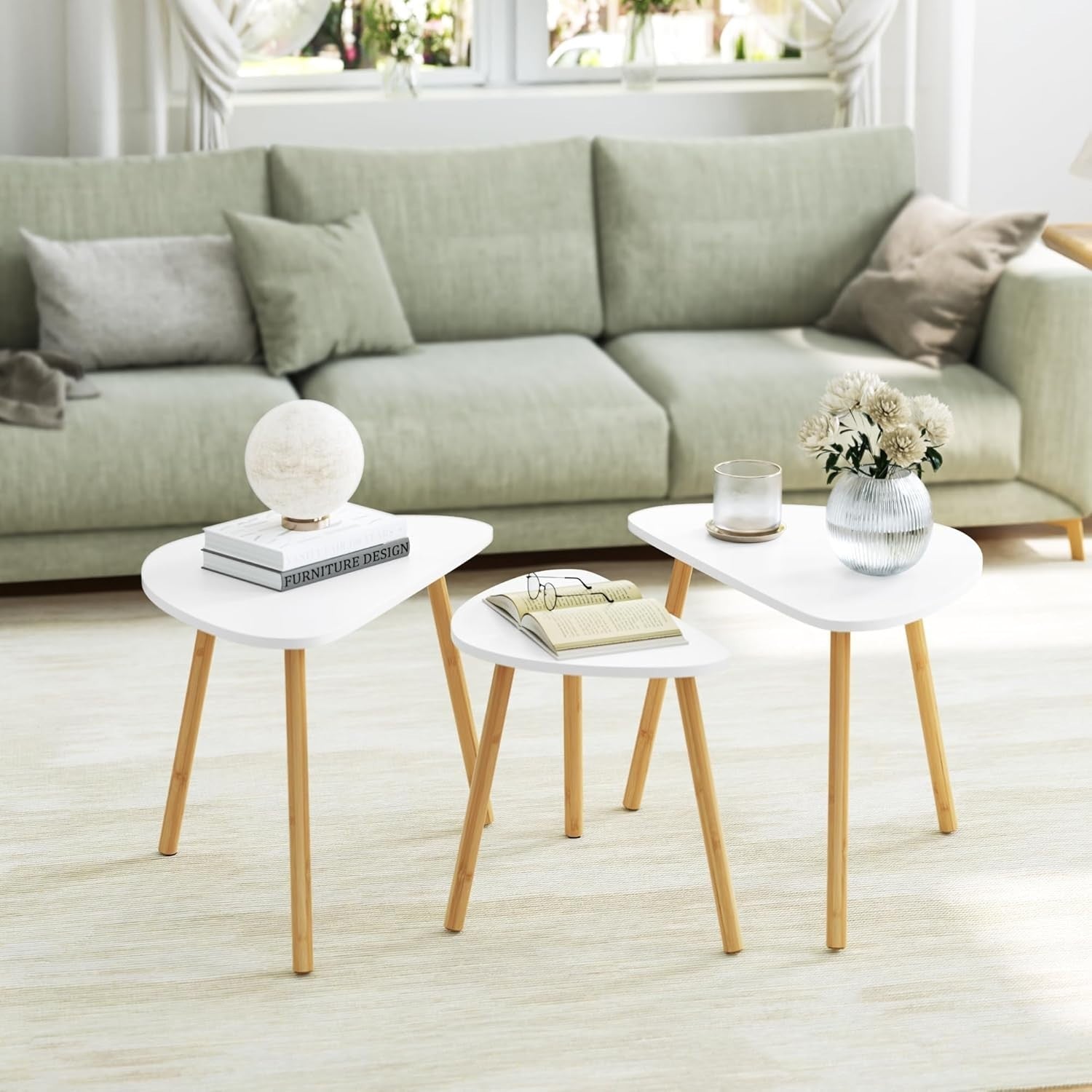 3 Piece Nesting Coffee Table Set Stackable Space Saving Wood Side End Tables