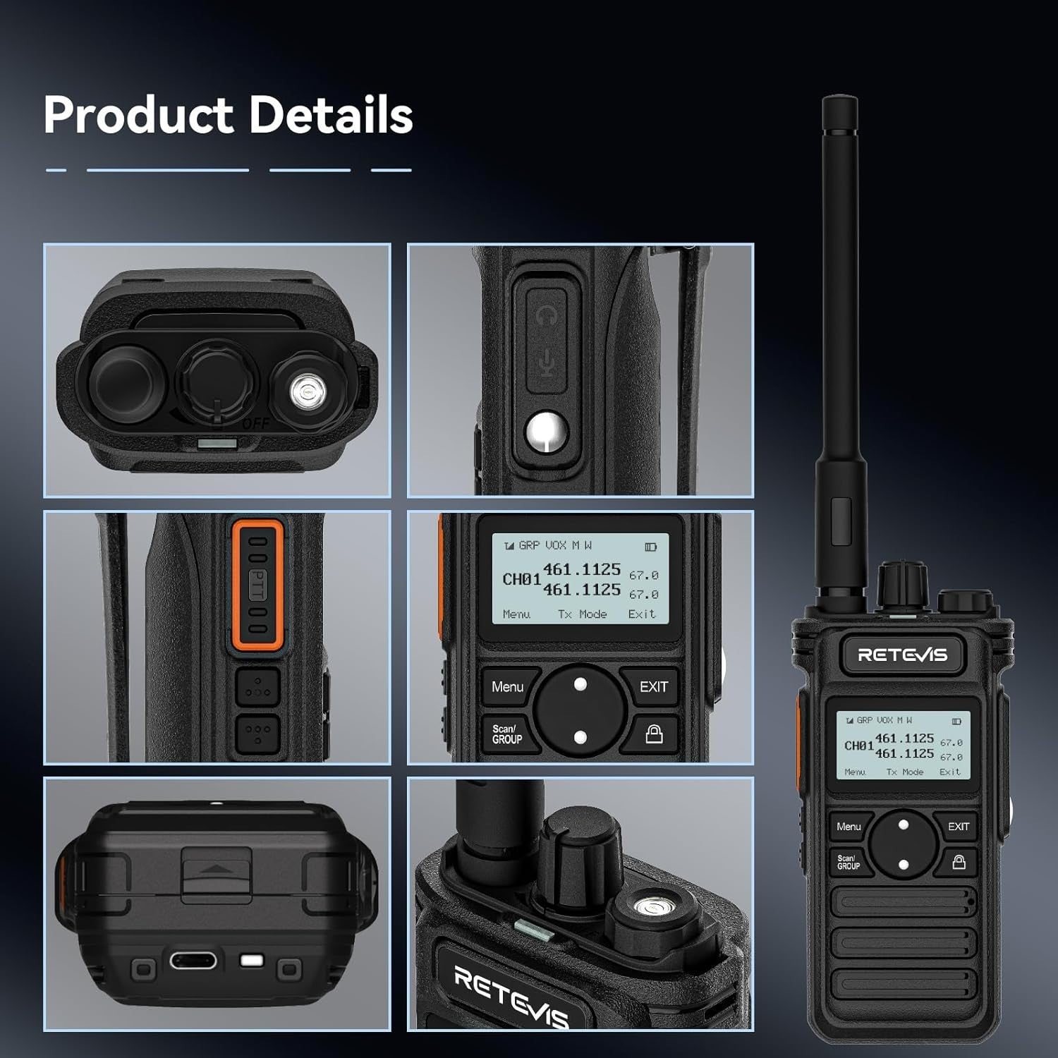 Professional Walkie Talkies 2 Pack Long Range 2600mAh LCD Speaker Mic