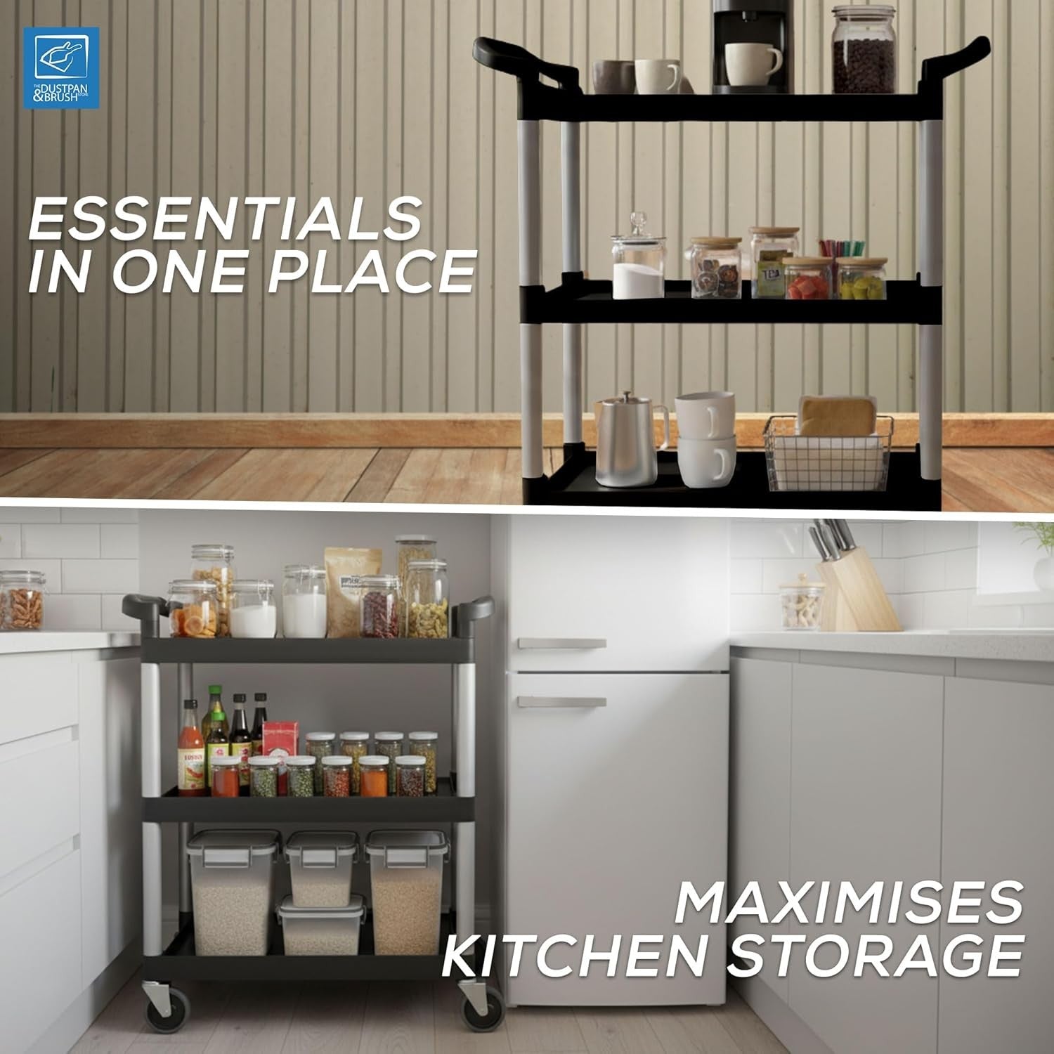 3 Tier Kitchen Trolley on Wheels Storage Service Cart Shelves Utility