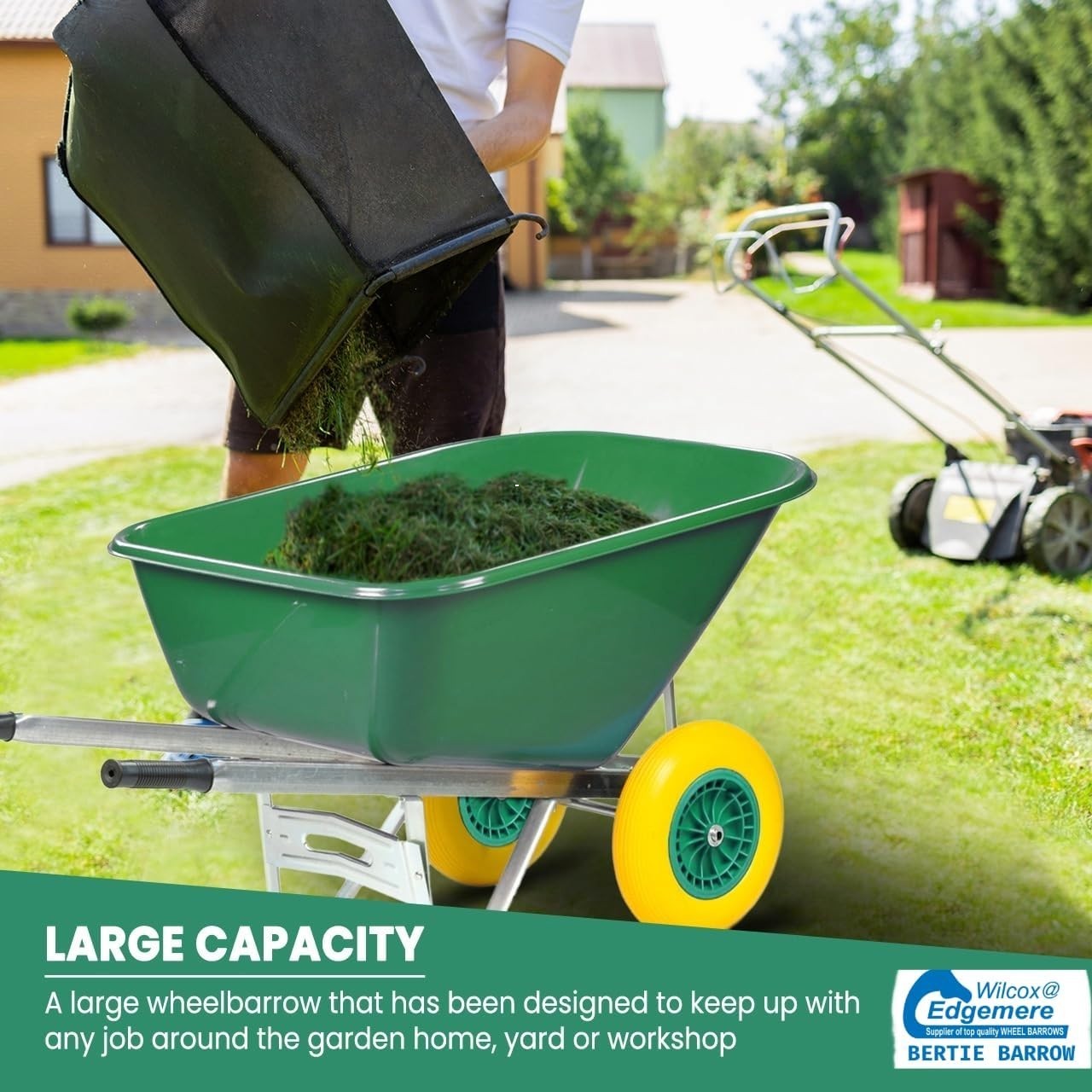 200L 1-Wheel Garden Wheelbarrow – Green – Galvanised Frame w/ PU Tyre 250kg Load