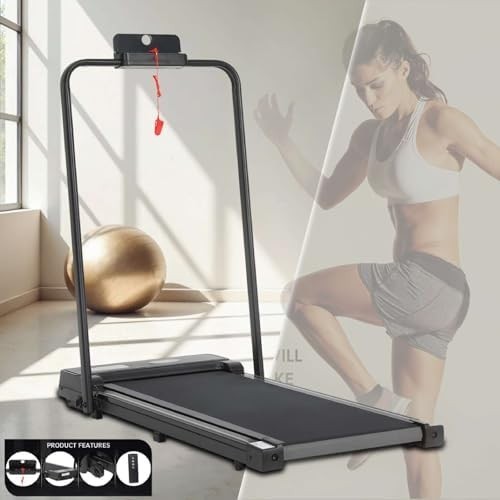 Foldable Walking Pad Treadmill 8km/h Under Desk Slim Run Machine w/ Handle 110kg