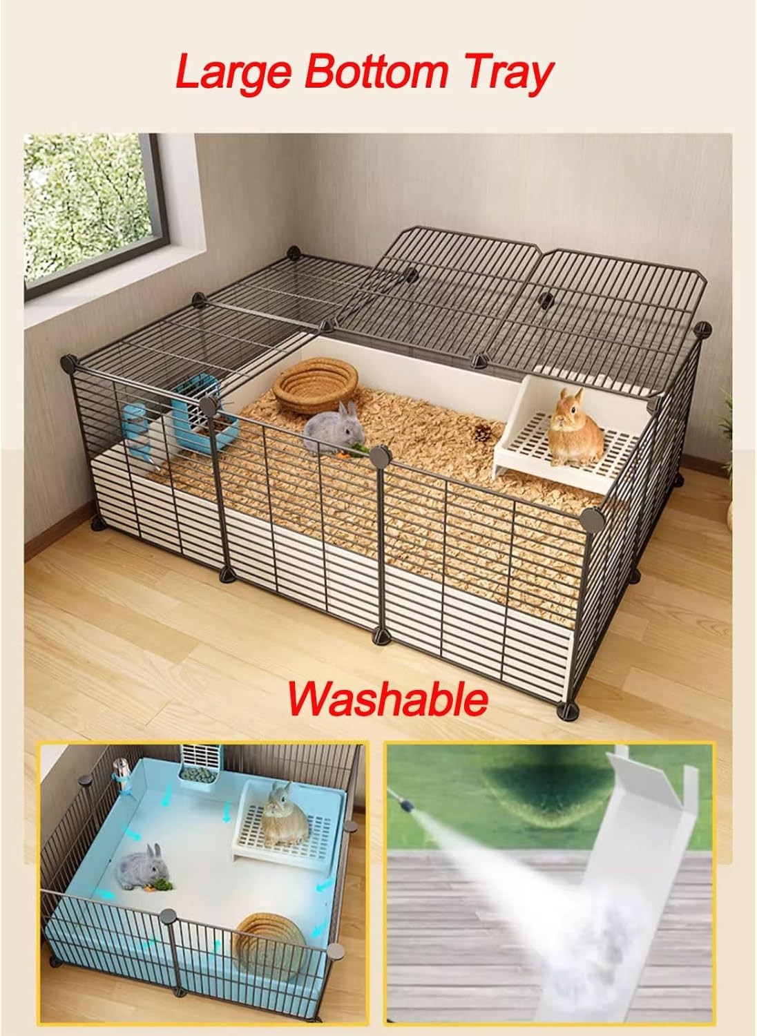 Indoor Rabbit Hutch Large Metal Wire Cage Secure Animal Enclosure