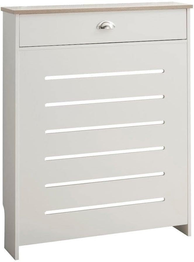 Cream Radiator Cover 78x19x96cm MDF Heating Cabinet | 1 Drawer