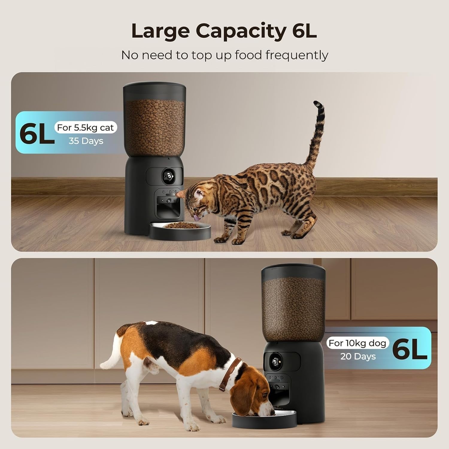 Automatic Cat Feeder WiFi Camera 6L Smart Food Dispenser 10 Meals