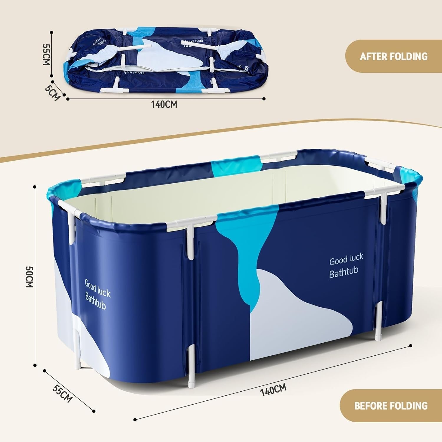 Portable Foldable Bathtub 140x50x55cm Adult & Kids Spa Tub – Milk Style