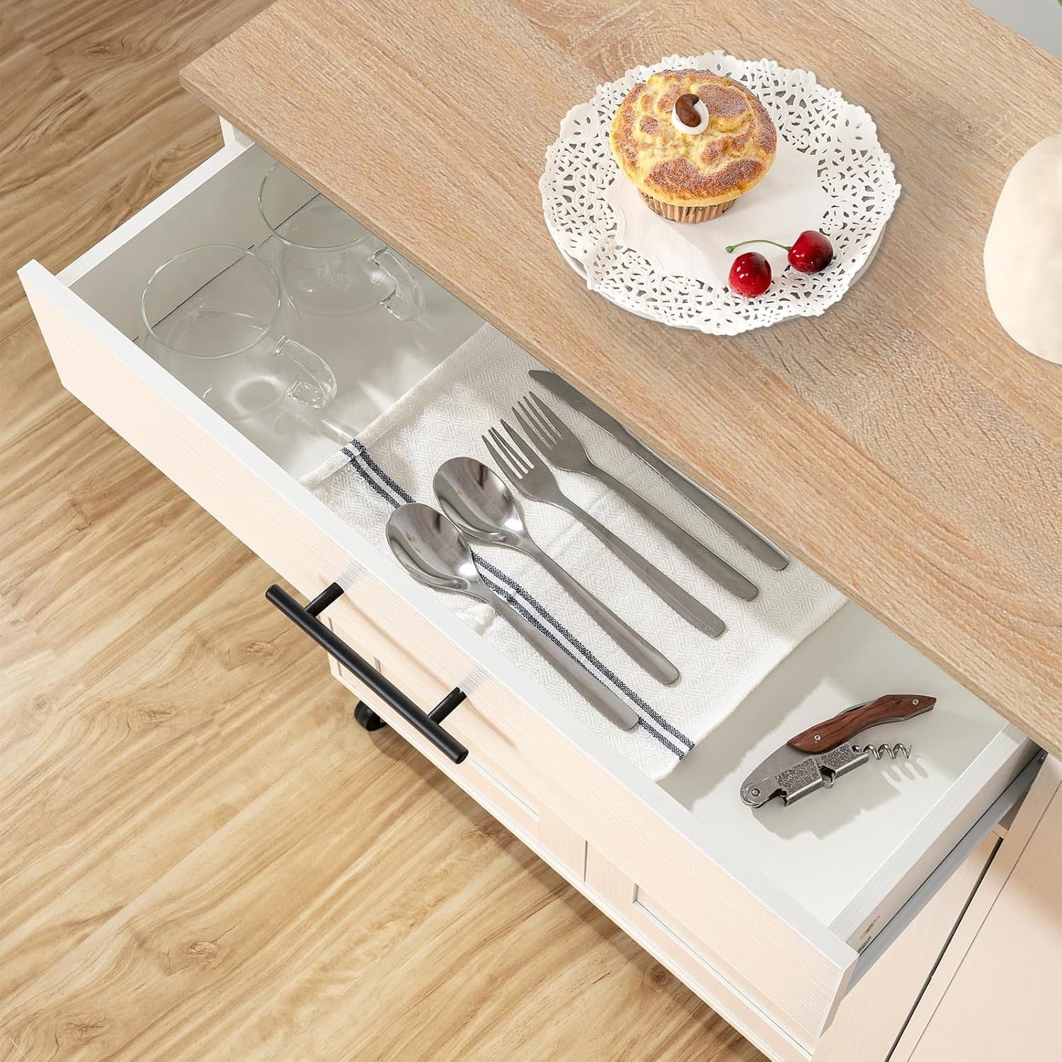 Kitchen Island on Wheels w/ Power Outlet Drawer Rack