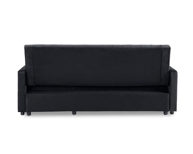 3 Seater Black Velvet Sofa Bed w/ Chaise Pull Out Storage & Cushions