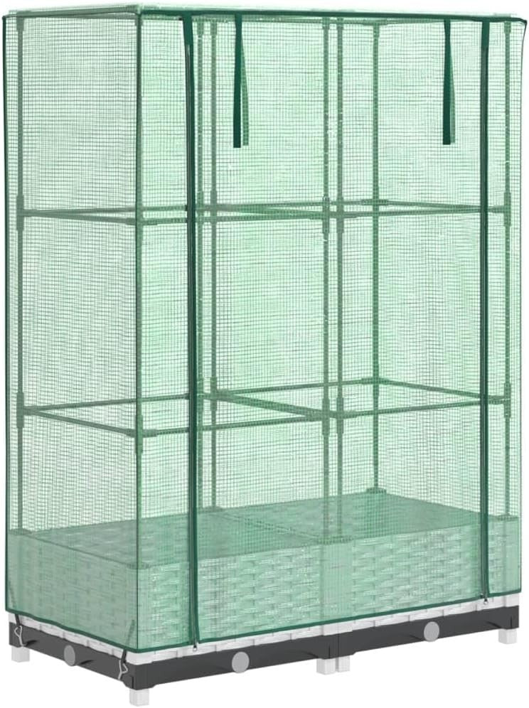 Raised Garden Planter with Greenhouse Cover 80x40x123cm | White Rattan Look