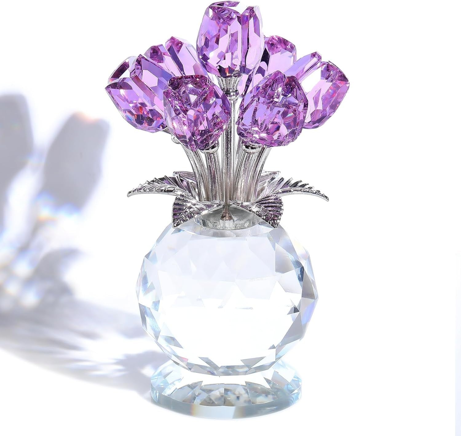 Purple Crystal Tulip Ornament – Luxury Glass Flower Bouquet Gift for Her Décor