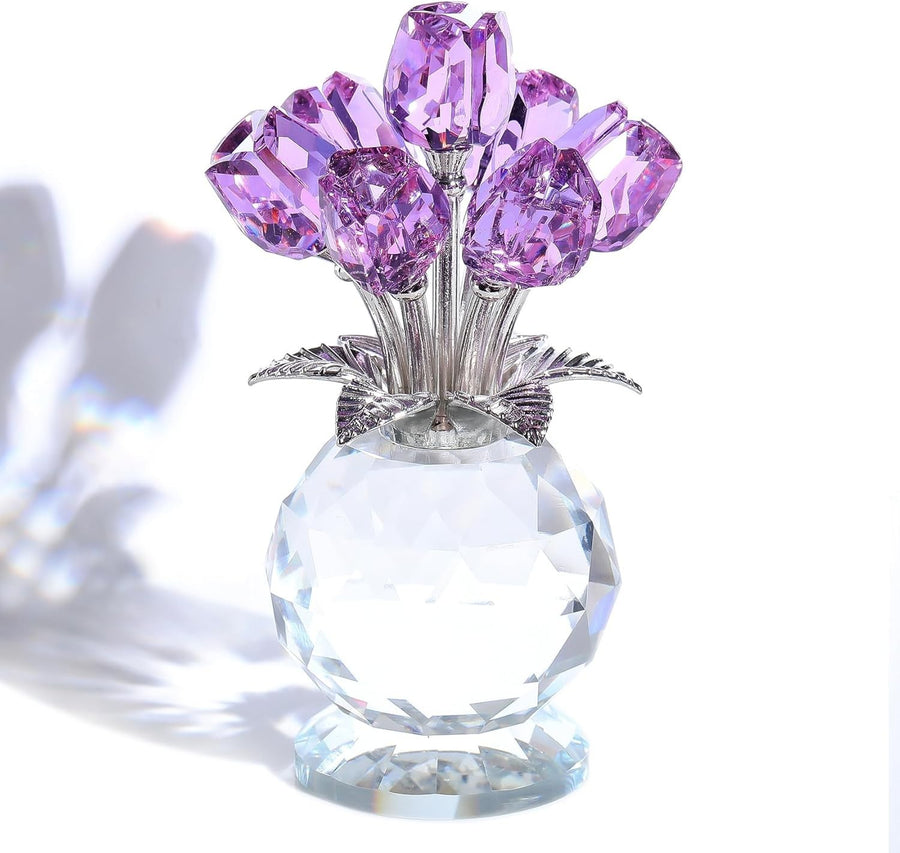 Purple Crystal Tulip Ornament – Luxury Glass Flower Bouquet Gift for Her Décor
